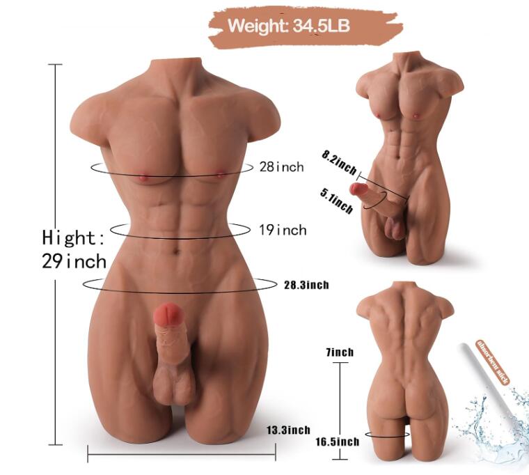 Male Sex Doll for Women with 8.2 inch Huge Dildo and 3D Tight Anus Hole | Muscular Male Torso Sex Doll Fullsize Big Gay Sex Toy, Realistic Adult Intimate Sex Toy for Women Men Couples-Brown